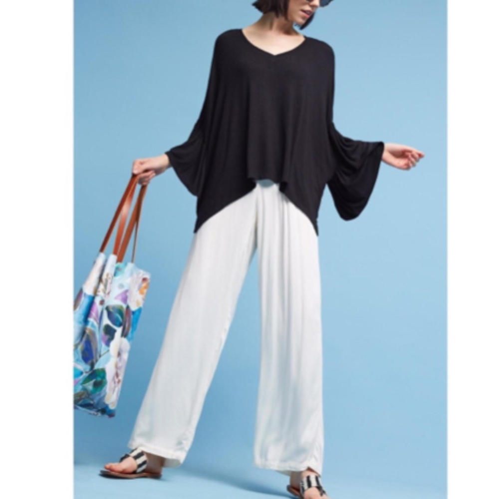 Anthropologie Akemi+Kin Cappa Flutter Sleeve Top Oversized Ribbed Black